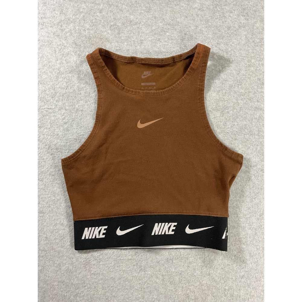 Nike Womens Sportswear High Neck Crop Top Brown Tight Fit Tank XS 2459